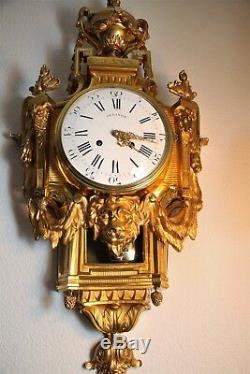 Antique French Cartel Wall Clock Ormolu Gilt Bronze Louis Xvi Style Delinge Circa 1880, wonderful cast brass and ormolu french wall clock of generous proportions. antique french louis