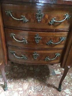 1 French Louis XVI Style Inlaid Parquetry Canted Corners Ormolu 3 Drawer Chest