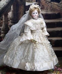 15 1/2 Antique French Early Bisque Poupee Fashion Bridge Doll by DOLEAC