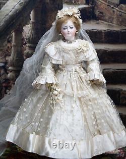 15 1/2 Antique French Early Bisque Poupee Fashion Bridge Doll by DOLEAC