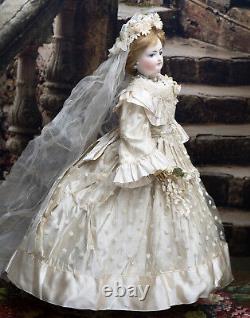 15 1/2 Antique French Early Bisque Poupee Fashion Bridge Doll by DOLEAC