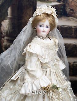 15 1/2 Antique French Early Bisque Poupee Fashion Bridge Doll by DOLEAC