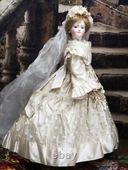 15 1/2 Antique French Early Bisque Poupee Fashion Bridge Doll by DOLEAC