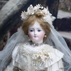 15 1/2 Antique French Early Bisque Poupee Fashion Bridge Doll by DOLEAC