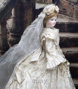 15 1/2 Antique French Early Bisque Poupee Fashion Bridge Doll by DOLEAC