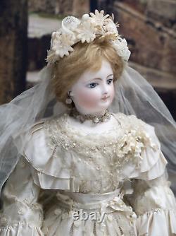 15 1/2 Antique French Early Bisque Poupee Fashion Bridge Doll by DOLEAC