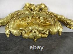 16.5 Antique French Gilded Bronze Furniture Pediment Decoration-Laurel Leaves