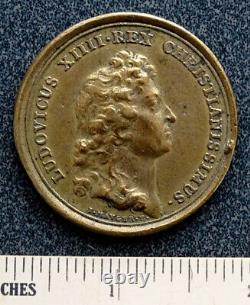 1643-1715 ANTIQUE French KING LOUIS XIV Ludovicus BRONZE CORONATION MEDAL Mauger