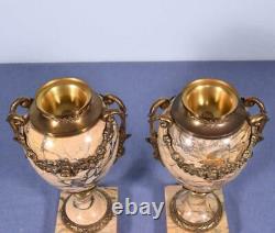 17 XXL Pair of Antique French Louis XVI Bronze & Marble Urns/Vases