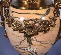 17 XXL Pair of Antique French Louis XVI Bronze & Marble Urns/Vases