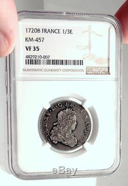 1720 FRANCE King LOUIS XV Genuine Antique Silver 1/3 Ecu FRENCH Coin NGC i73481