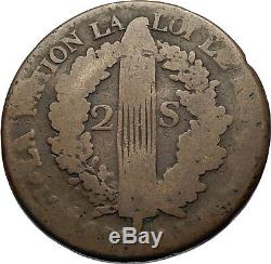 1792 FRANCE King LOUIS XVI Antique FRENCH REVOLUTION TIME 2 SOLS Coin i69396