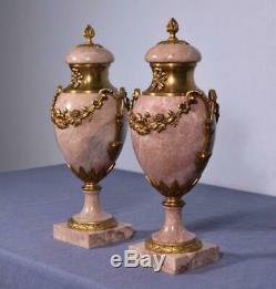 18 XXL Pair of Antique French Louis XVI Bronze & Marble Urns/Vases
