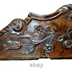 18 th C Scroll leaves wood carving pediment Antique French architectural salvage