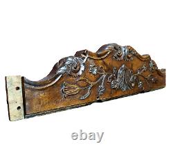 18 th C Scroll leaves wood carving pediment Antique French architectural salvage