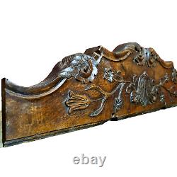 18 th C Scroll leaves wood carving pediment Antique French architectural salvage