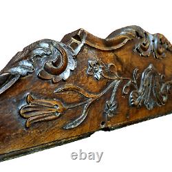 18 th C Scroll leaves wood carving pediment Antique French architectural salvage