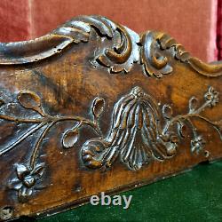 18 th C Scroll leaves wood carving pediment Antique French architectural salvage