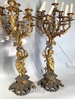 1840 French Louis XV Antique Clock Set of Bronze With Original Gold Leaf Finish