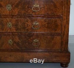 1850 French Louis Philippe Flamed Mahogany Chest Of Drawers Commode Marble Top