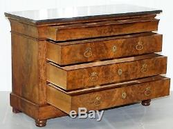 1850 French Louis Philippe Flamed Mahogany Chest Of Drawers Commode Marble Top