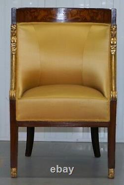 1870 French Empire Marquetry Inlaid Suite Pair Bergere Armchairs & Settee Canape