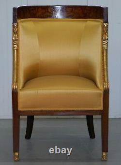 1870 French Empire Marquetry Inlaid Suite Pair Bergere Armchairs & Settee Canape