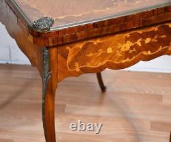 1880 Antique French Louis XV Walnut & Satinwood Inlaid Flip top Game Table