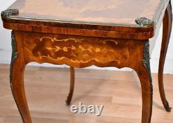 1880 Antique French Louis XV Walnut & Satinwood Inlaid Flip top Game Table