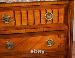 1880 Antique French Louis XV Walnut & Satinwood inlay Marble top Commode dresser