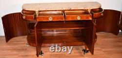 1880 Antique French Louis XVI Walnut & Satinwood marble top Sideboard buffet