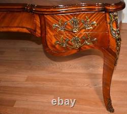 1880s Antique French Louis XV Walnut & Red Leather Top Writing desk office Desk