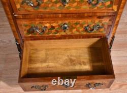 1880s Antique French Louis XVI Walnut marquetry inlay lingerie chest of drawers