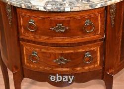 1880s French Louis XV walnut & Satinwood inlay marble top commode / nightstand