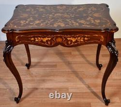 1890 Antique French Louis XV Mahogany & Marquetry Inlay center table hall table