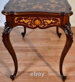 1890 Antique French Louis XV Mahogany & Marquetry Inlay center table hall table