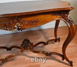 1890 Antique French Louis XV Rococo carved Walnut center table / hall table