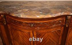 1890s Antique French Louis XV Walnut & Satinwood inlaid marble top commode