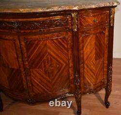 1890s Antique French Louis XV Walnut & Satinwood inlaid marble top commode