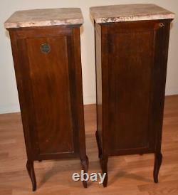 1890s Antique French Louis XVI Walnut & Satinwood Marble top Pair lingerie stand