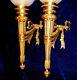 1890s Pair Of French Louis Xvi Style Gold Gilt Bronze Torch Bracket Wall Sconces