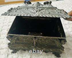 19 Century French Louis XV Brass Plated Bombe Jewelry Box With Repousse Decor