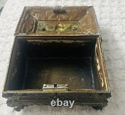 19 Century French Louis XV Brass Plated Bombe Jewelry Box With Repousse Decor