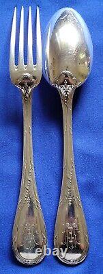 19 th C Antique French Sterling Silver 24 pieces Dinner Flatware Louis XVI Style
