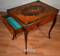 1900 Antique French Louis XV Walnut & Satinwood Inlaid Flip top Game Table