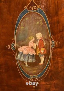 1900 Antique French Louis XVI Burl Walnut hand painted & inlaid Marble Dresser