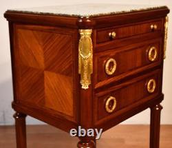 1900 Antique French Louis XVI Walnut & Marble Top Nightstand / Bedside Table