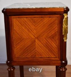 1900 Antique French Louis XVI Walnut & Marble Top Nightstand / Bedside Table