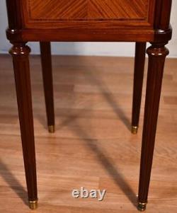 1900 Antique French Louis XVI Walnut & Marble Top Nightstand / Bedside Table