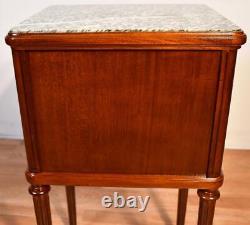 1900 Antique French Louis XVI Walnut & Marble Top Nightstand / Bedside Table